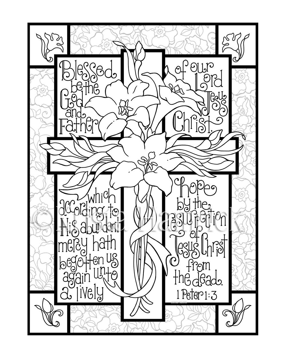 Easter Lily Cross Coloring Page In Two Sizes: 8.5X11, Bible within Printable Coloring Pages of Easter Occording to the Bible
