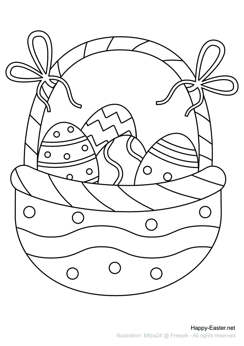 Free Printable Coloring Page | Easter Egg Basket With Bows intended for Easter Eggs Basket Printable Coloring Pages