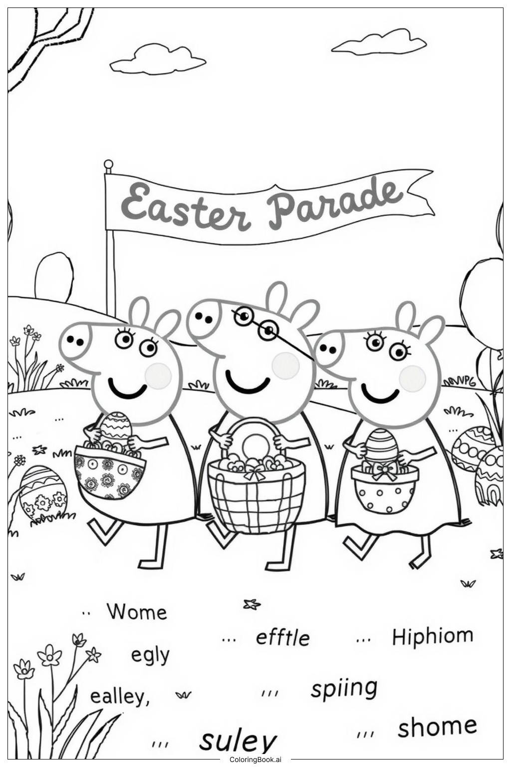 Peppa Pig Easter Parade With Decorated Eggs Coloring Page (Free intended for Printable Peppa Pig Easter Coloring Pages