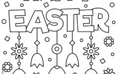 Poster Happy Easter. Coloring Page. Vector Illustration. – Wall inside Print Printable Print Easter Coloring Pages