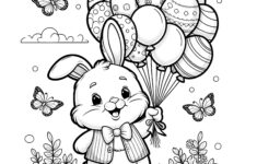 Stylish Easter Bunny With Balloons And Butterflies: Coloring Page inside Printable Easter Bunny Color Pages