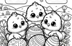 Three Cute Easter Chicks With Easter Eggs: Coloring Page Free For intended for Printable Cute Easter Coloring Pages