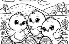 Three Easter Chicks With Easter Eggs: Picture To Color (Free) intended for Easter Chick Coloring Pages Printable Boy and Girl