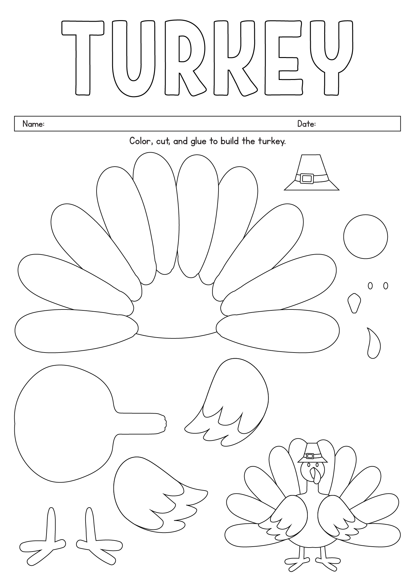 11 Color Cut And Paste Thanksgiving Worksheets - Free Pdf At throughout Chemistry Thanksgiving Turkey Coloring Sheet