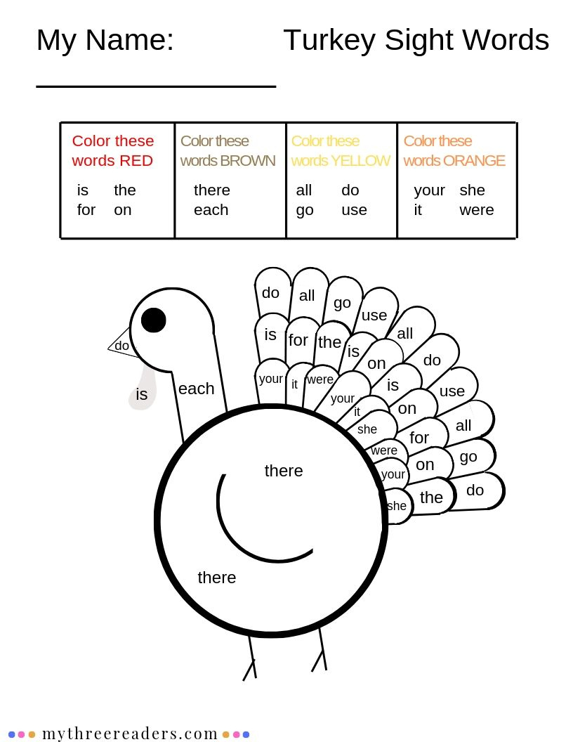 15 Must-Try Printable Fall Sight Word Activities With Turkeys pertaining to Thanksgiving Sight Words Coloring Sheet