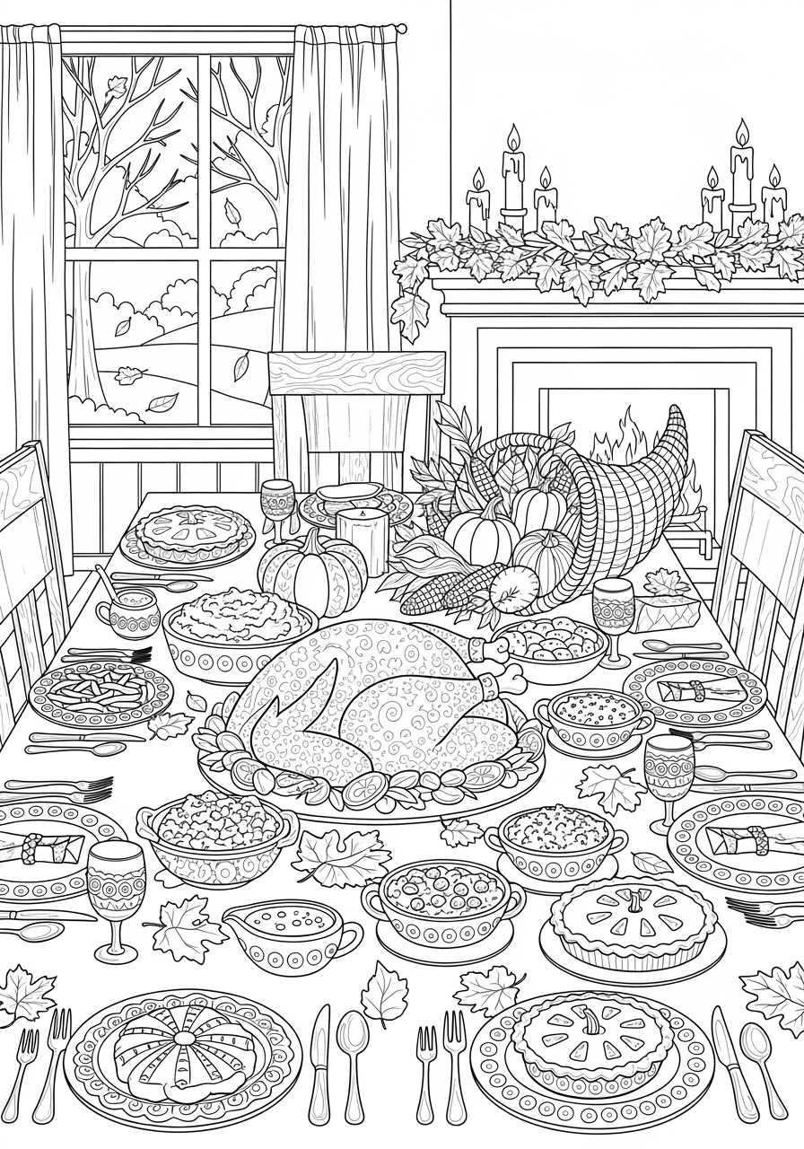 156 Festive Thanksgiving Coloring Pages - Free Pdf Downloads inside Thanksgiving Table Coloring Sheet