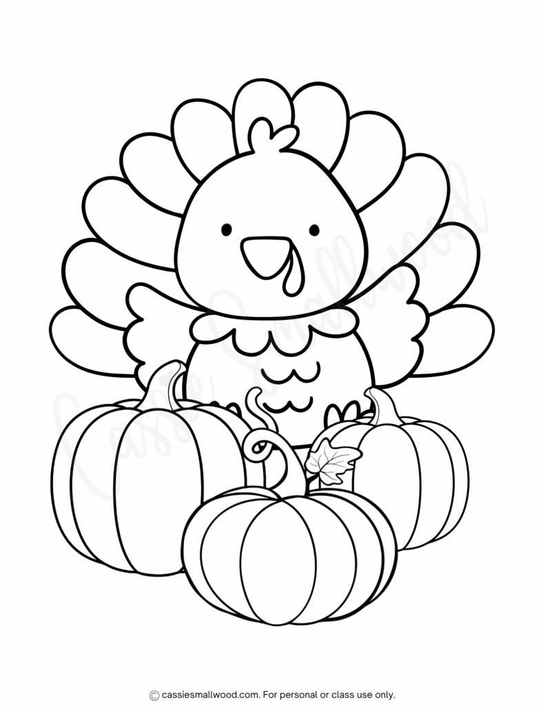 24 Cute Turkey Coloring Pages - Cassie Smallwood for Kindergarten Thanksgiving Coloring Sheets