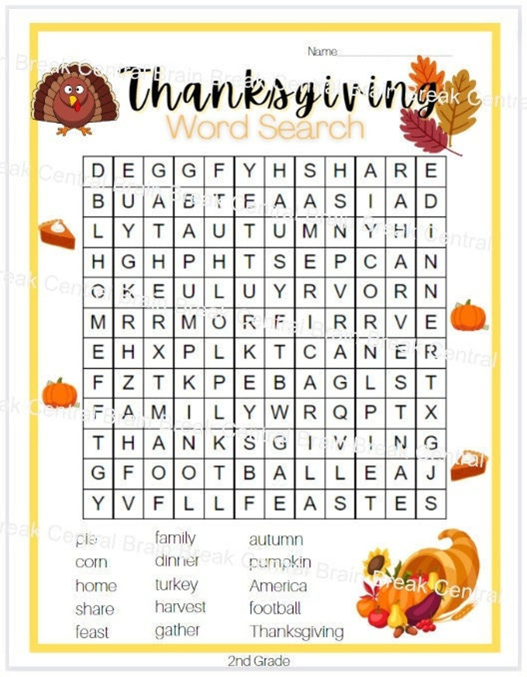 2Nd Grade Thanksgiving Word Search With Answer Key, Printable in Coloring Sheets Grade 2 Word Search Thanksgiving