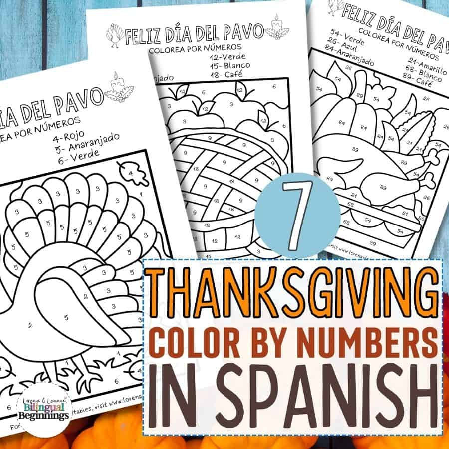 7 Colornumber Thanksgiving Coloring Pages In Spanish with Spanish Thanksgiving Coloring Sheets