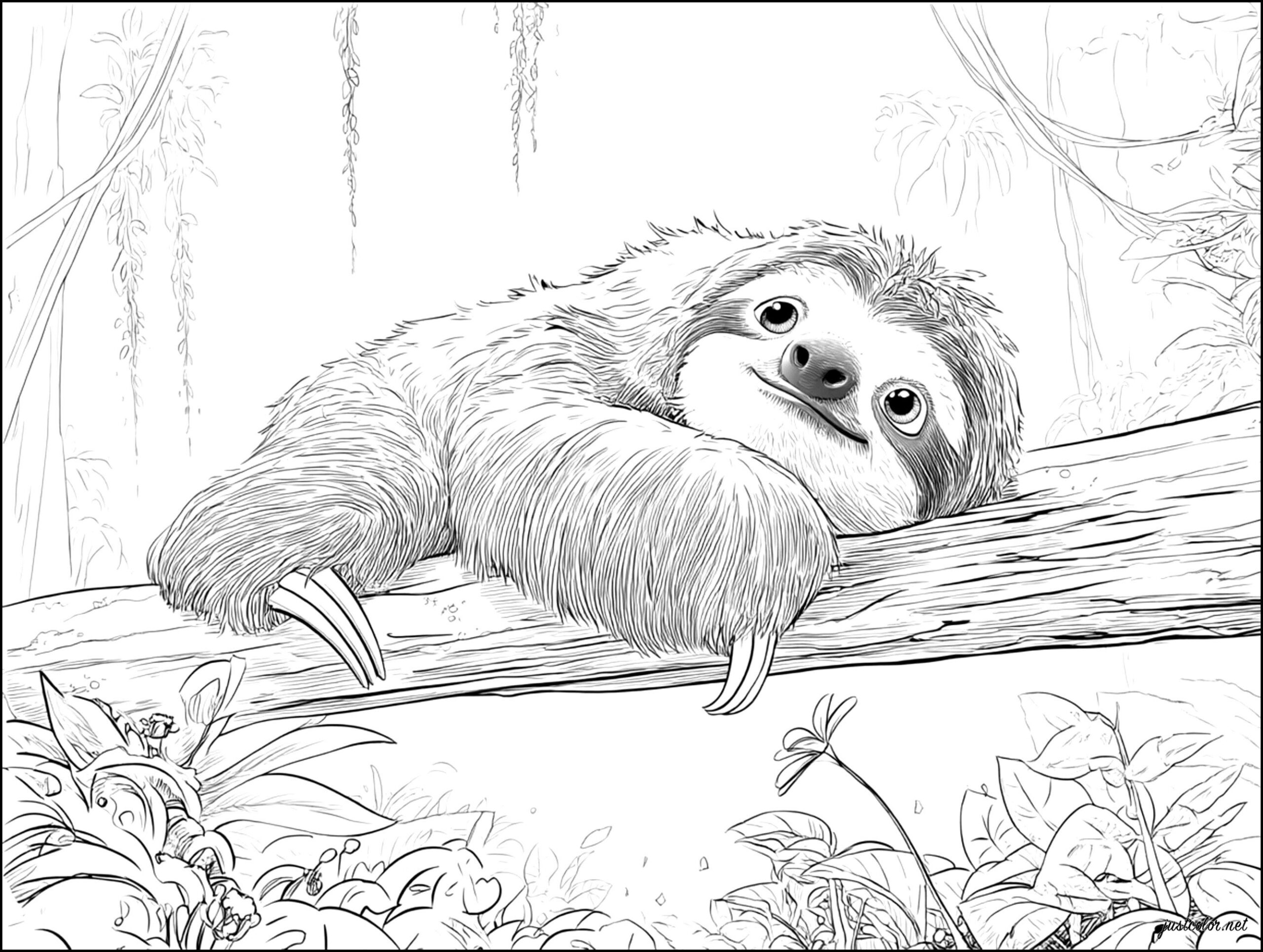 A Relaxed Sloth In The Jungle - Sloth Coloring Pages with regard to Thanksgiving Day Sloth Coloring Sheet