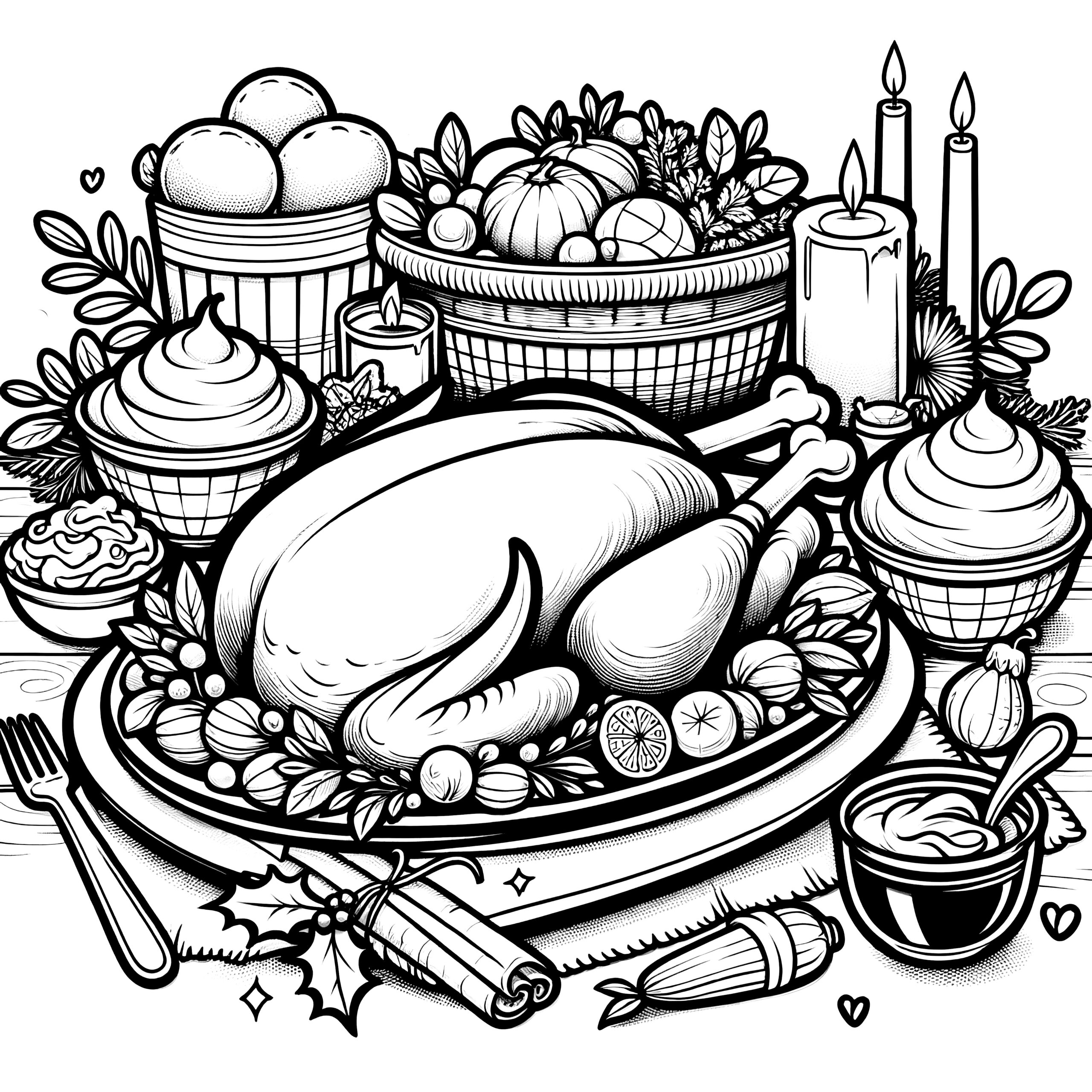 Christmas Dinner With Turkey As A Free Coloring Page within Thanksgiving Table Coloring Sheet