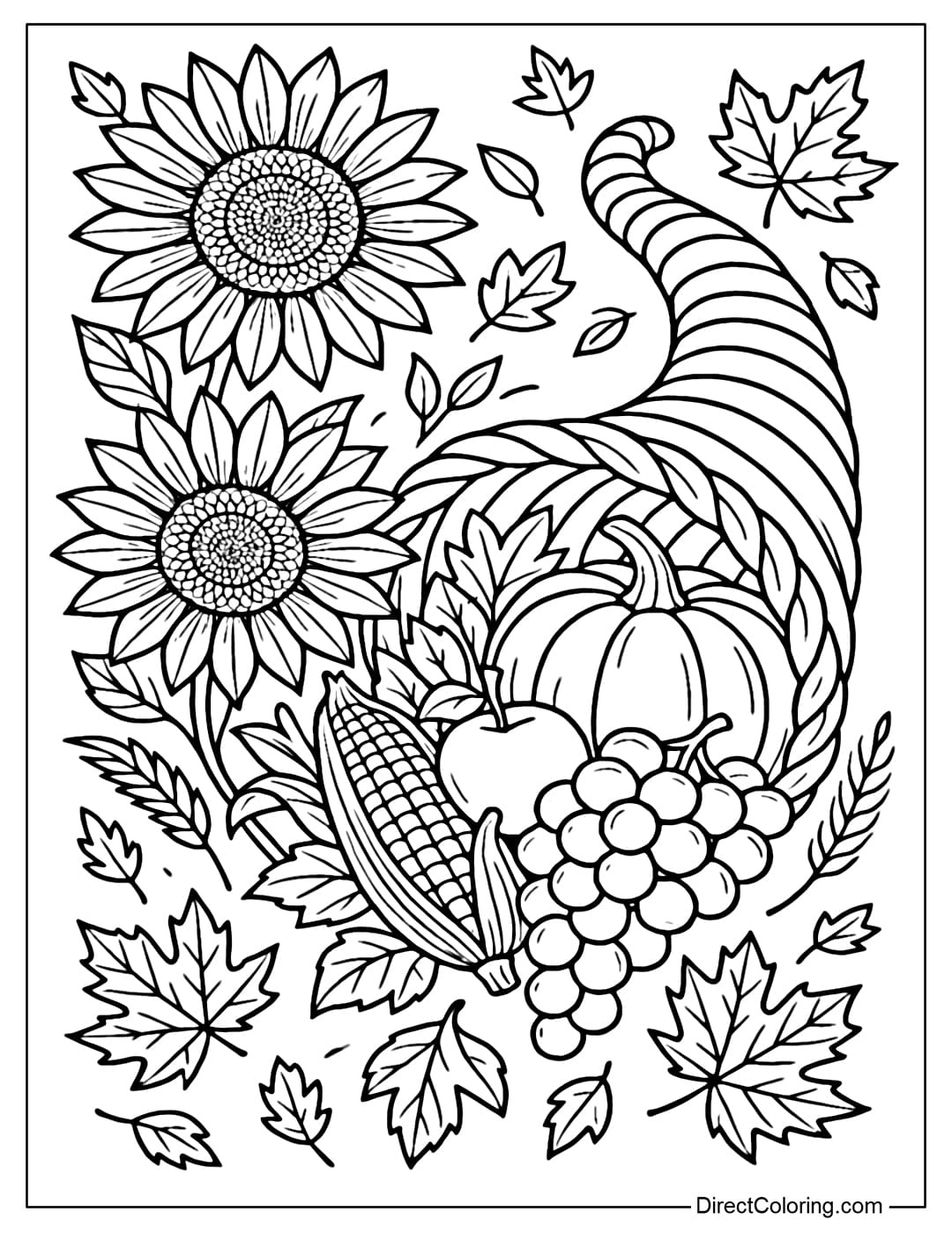 Cornucopia Coloring Pages - Free Pdf To Download And Print pertaining to Coloring Sheets Thanksgiving Fruit And Vegetables For Cornucopia
