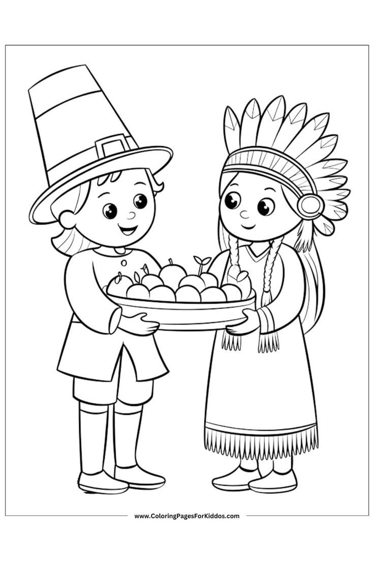 Cute November Coloring Pages For Kids - Printable Fun throughout Thanksgiving Pilgrims And Indians Color Sheet