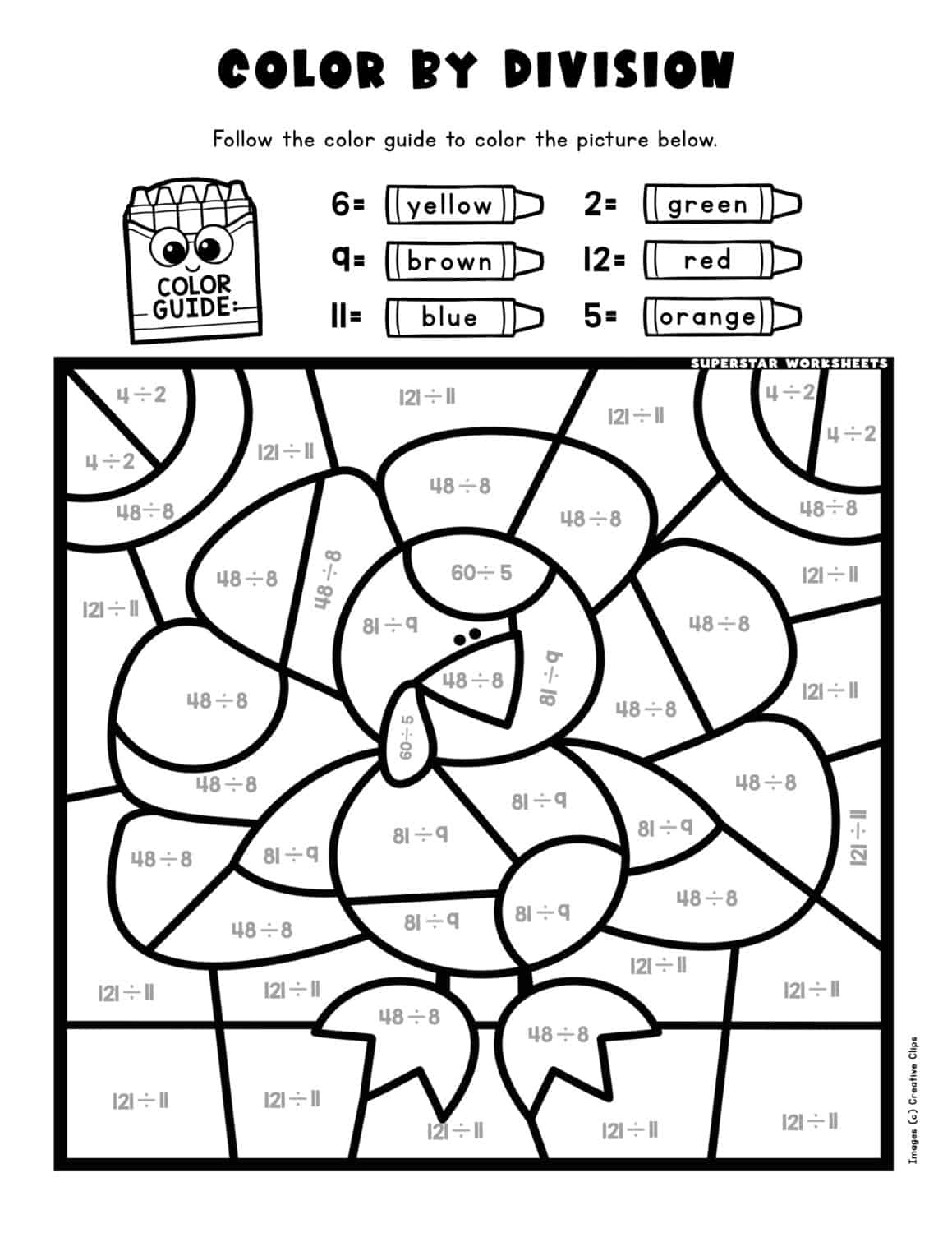 Division Colornumber - Superstar Worksheets inside Math Division 3 Digit by 1 Digit Thanksgiving Coloring Sheet