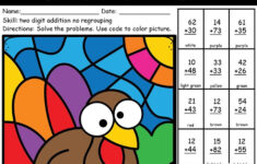 Double Digit Addition Thanksgiving Colornumber | Madeteachers with regard to Thanksgiving Math Coloring Sheets 2nd Grade
