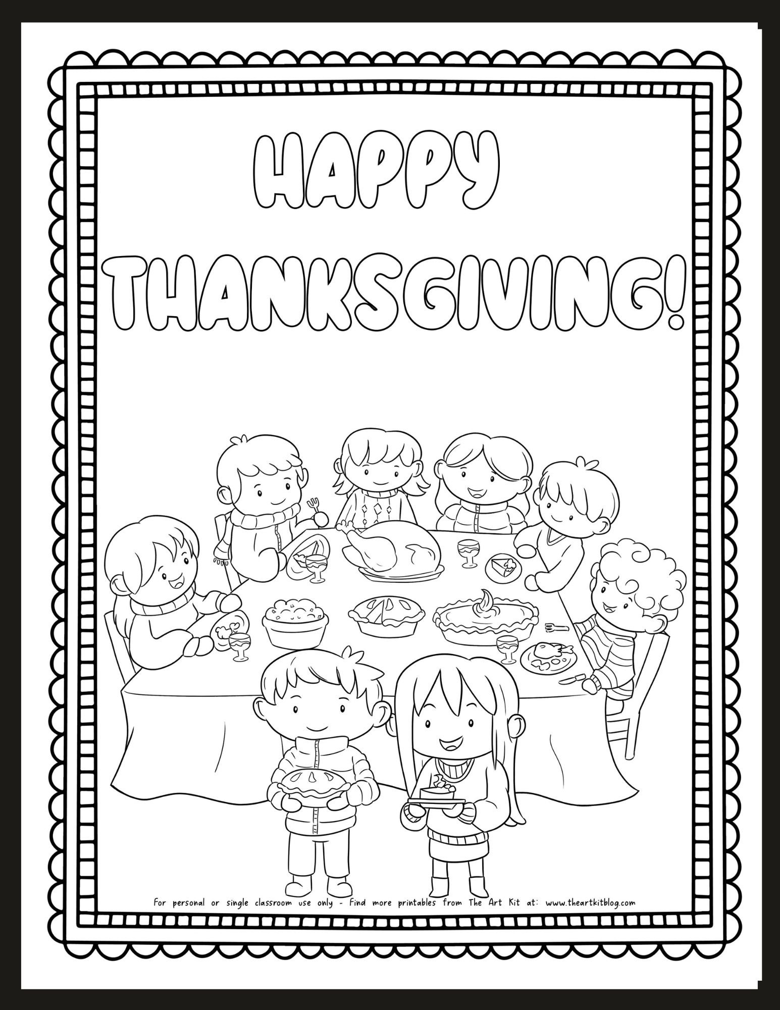 Family Thanksgiving Meal Coloring Page Free Printable - The Art Kit within Thanksgiving Family Coloring Sheet