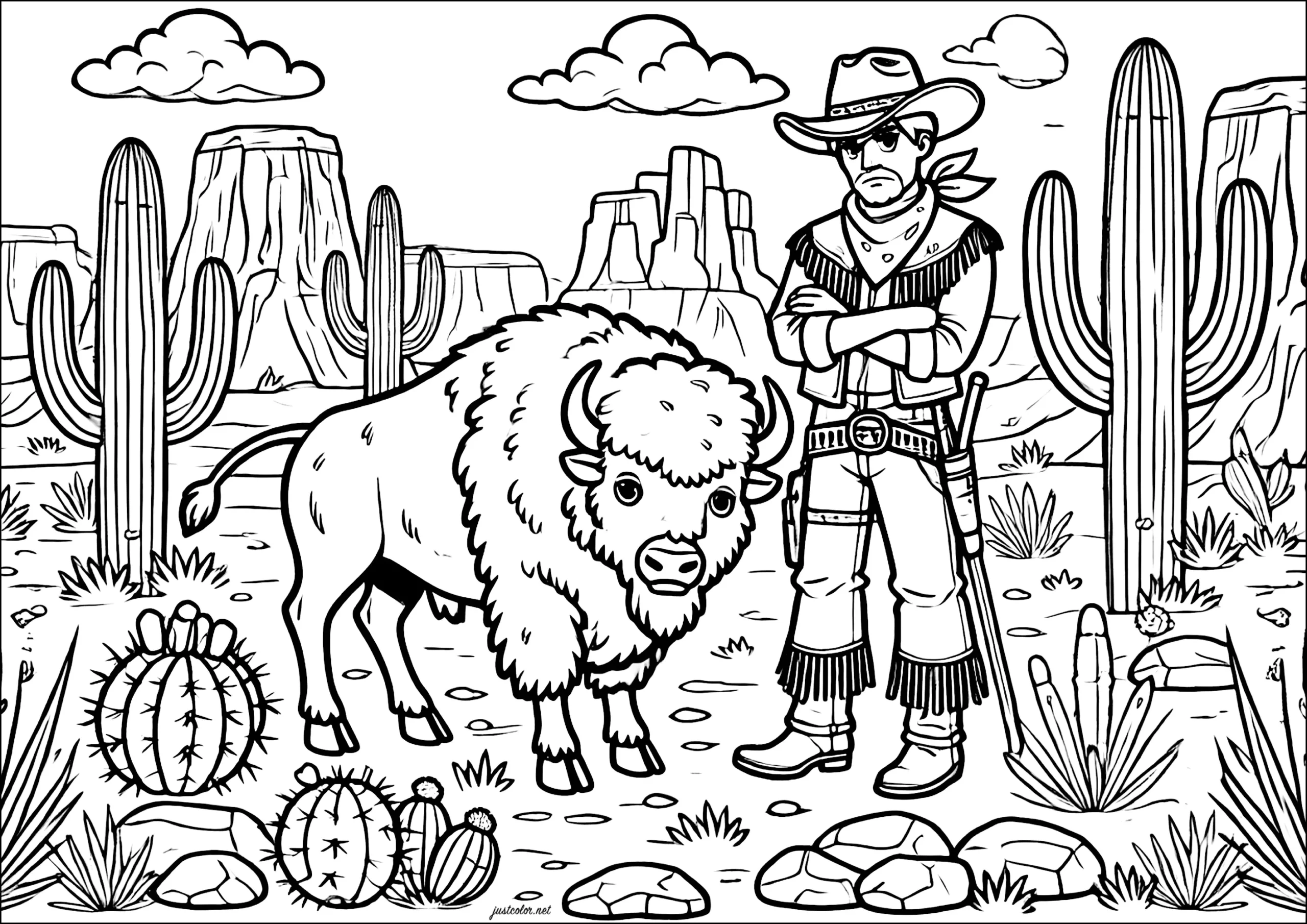 Far West: Cowboy And Buffalo In The American Desert - Cow-Boys throughout Thanksgiving Cowboys Game 2025 Coloring Sheets