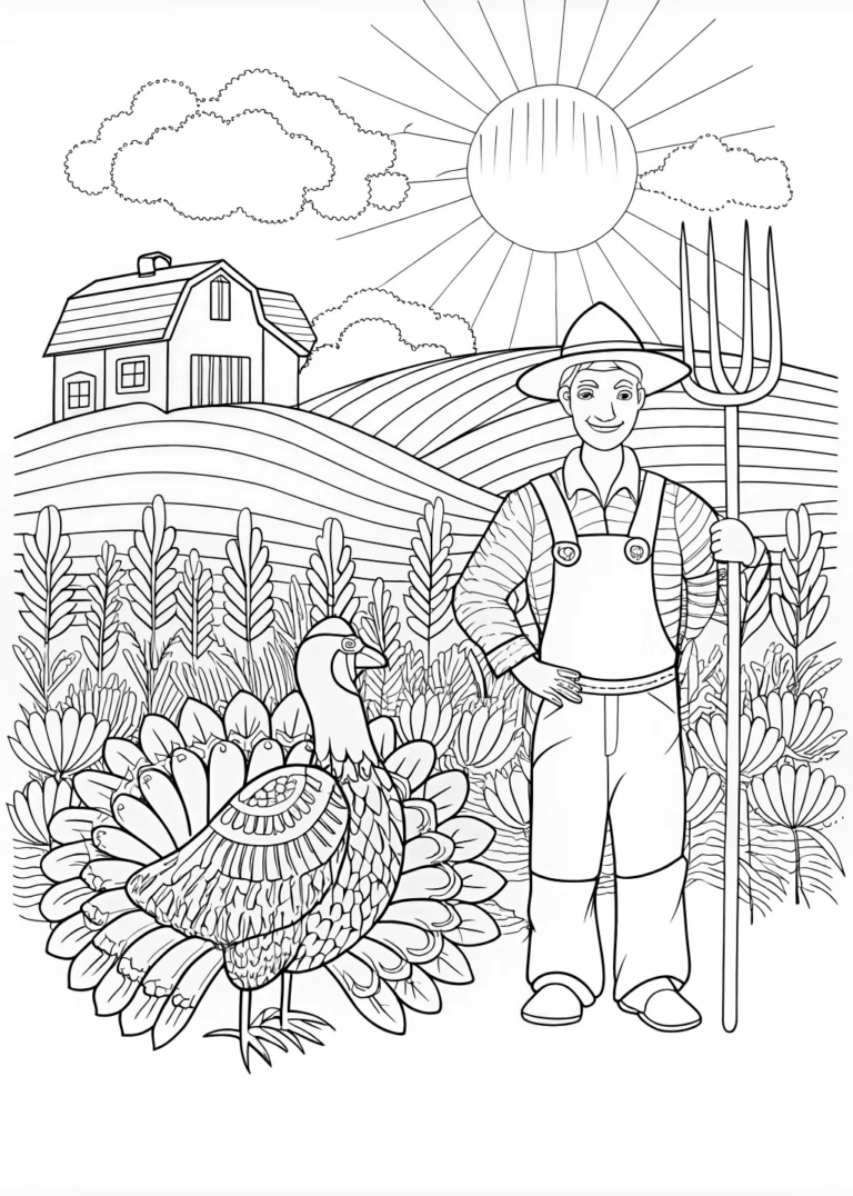 Farmer And His Proud Turkey In The Field Coloring Page - Free within Agriculture In Thanksgiving Coloring Sheet