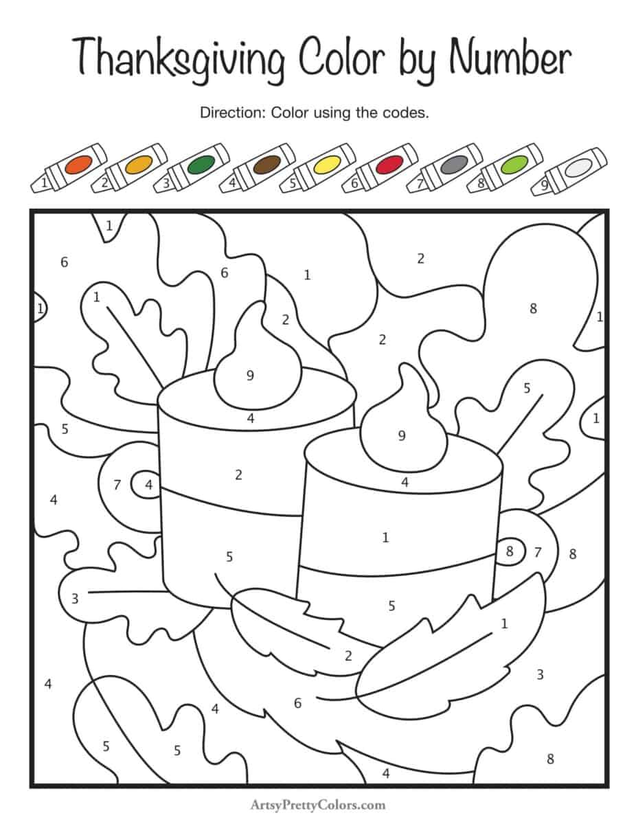 Free Colornumber Thanksgiving Printables - Artsy Pretty Colors inside Color By Number Adult Thanksgiving Sheet