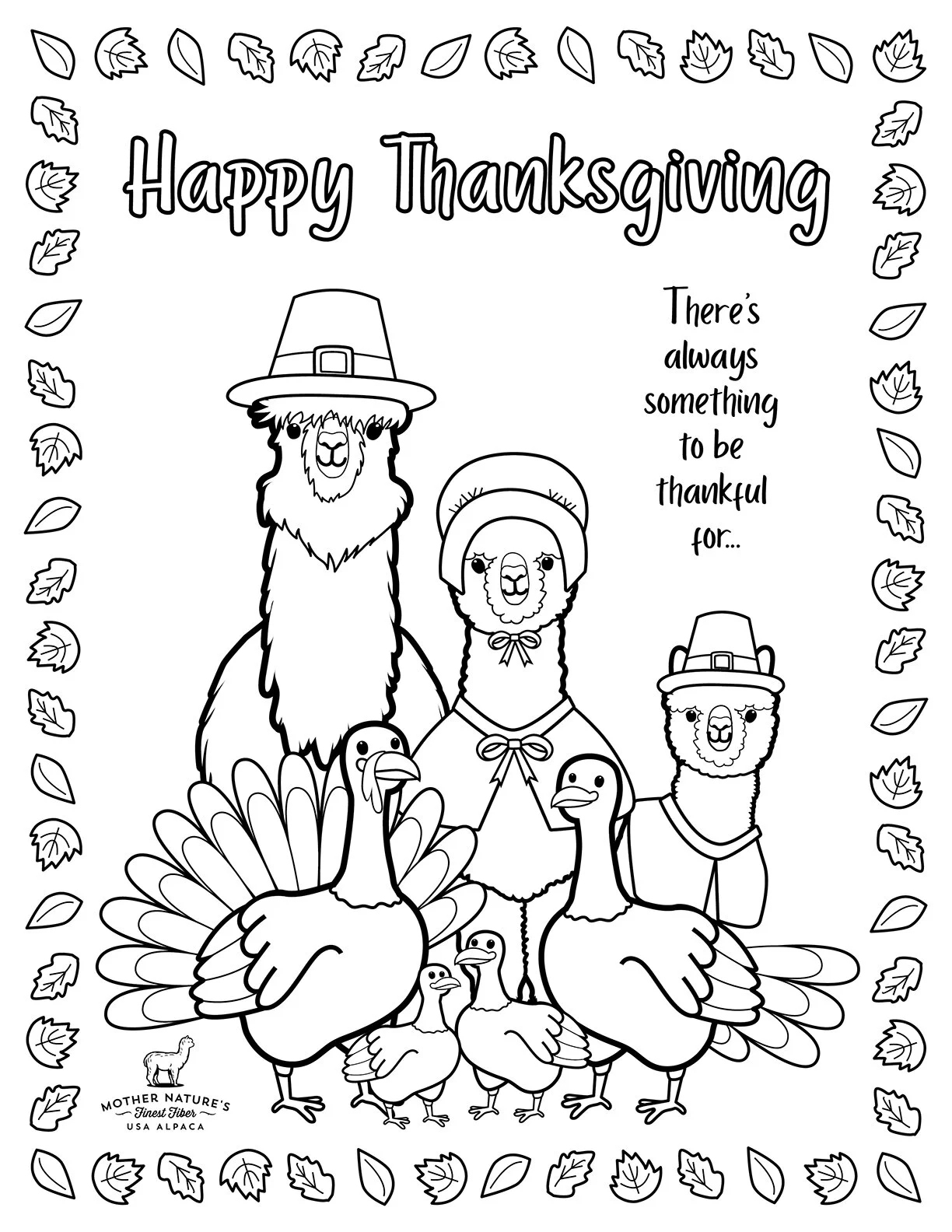Free Download: Thanksgiving Alpaca Coloring Pages! with Happy Thanksgiving Color Sheet