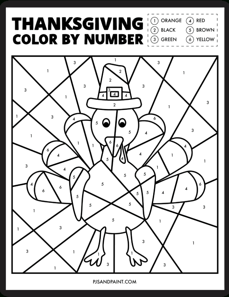 Free Printable Thanksgiving Colornumber Worksheet - Pjs And Paint with regard to Free Thanksgiving Color By Number Sheets