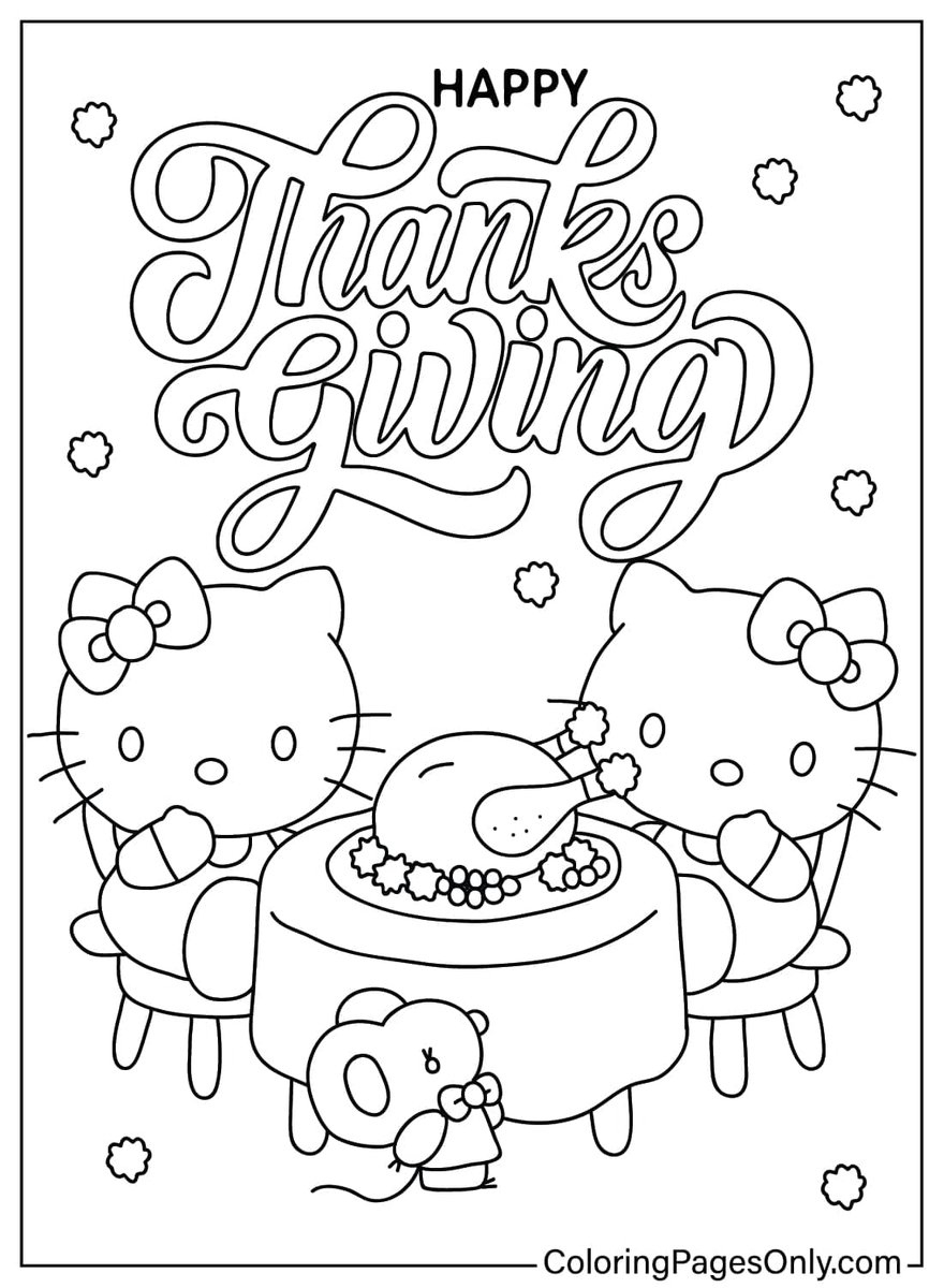 Free Thanksgiving Cartoon Coloring Pages Https://T.co/Z4Vhxeo5Xj with Hello Kitty Color Sheets Thanksgiving