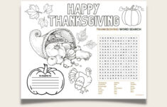 Free Thanksgiving Printable Placemats (Coloring Page For Kids for Thanksgiving Coloring Sheets P