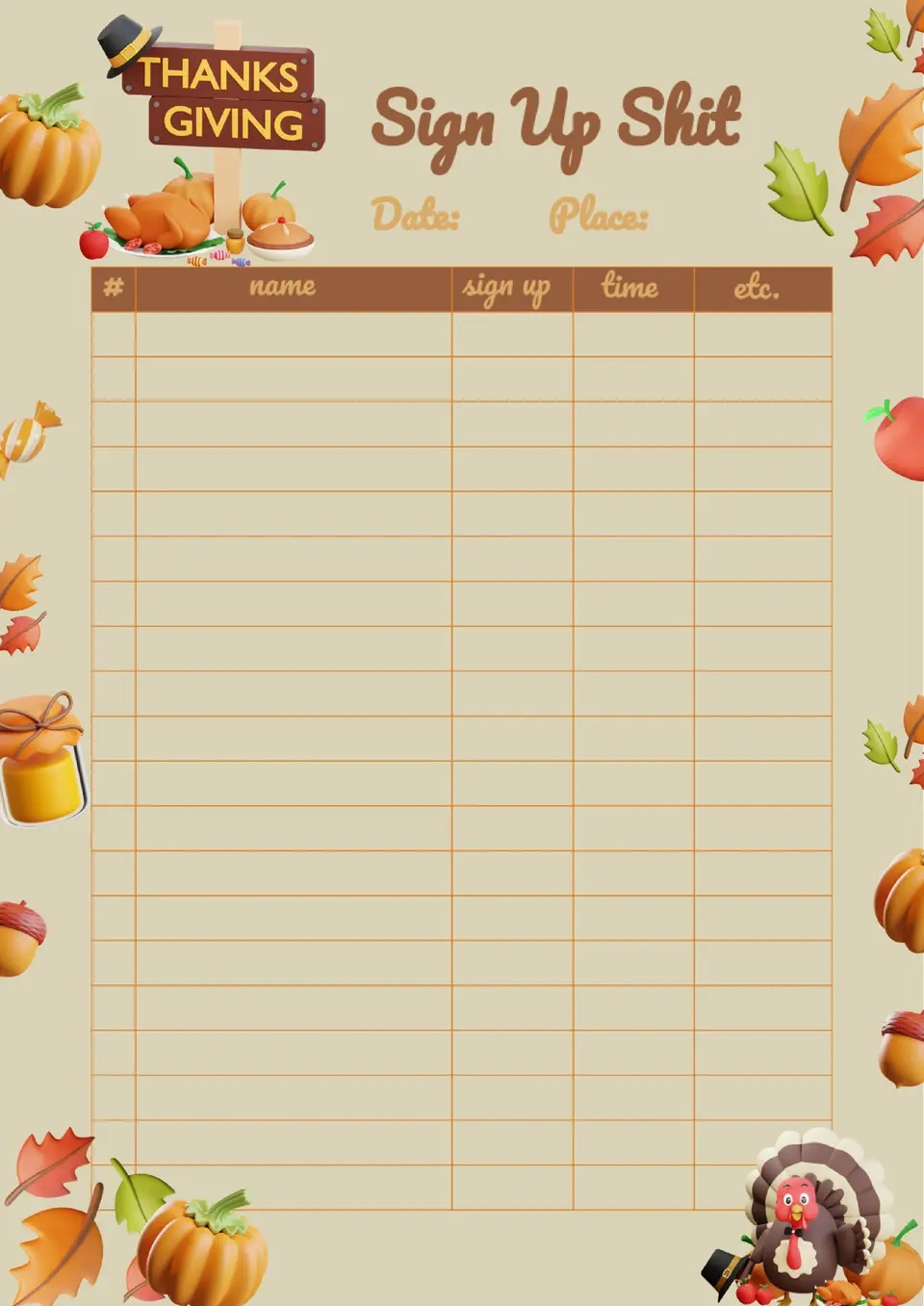 Free Thanksgiving Sign Up Sheet Template For Google Docs with Thanksgiving Colored Spreadsheet Template Google Sheets