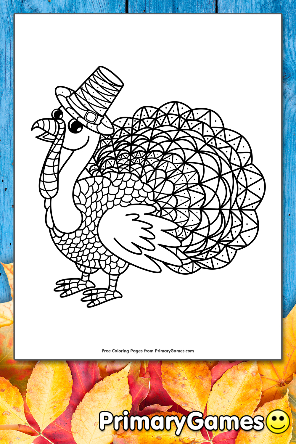 Geometric Turkey Coloring Page • Free Printable Pdf From Primarygames with Geometric Thanksgiving Coloring Sheets