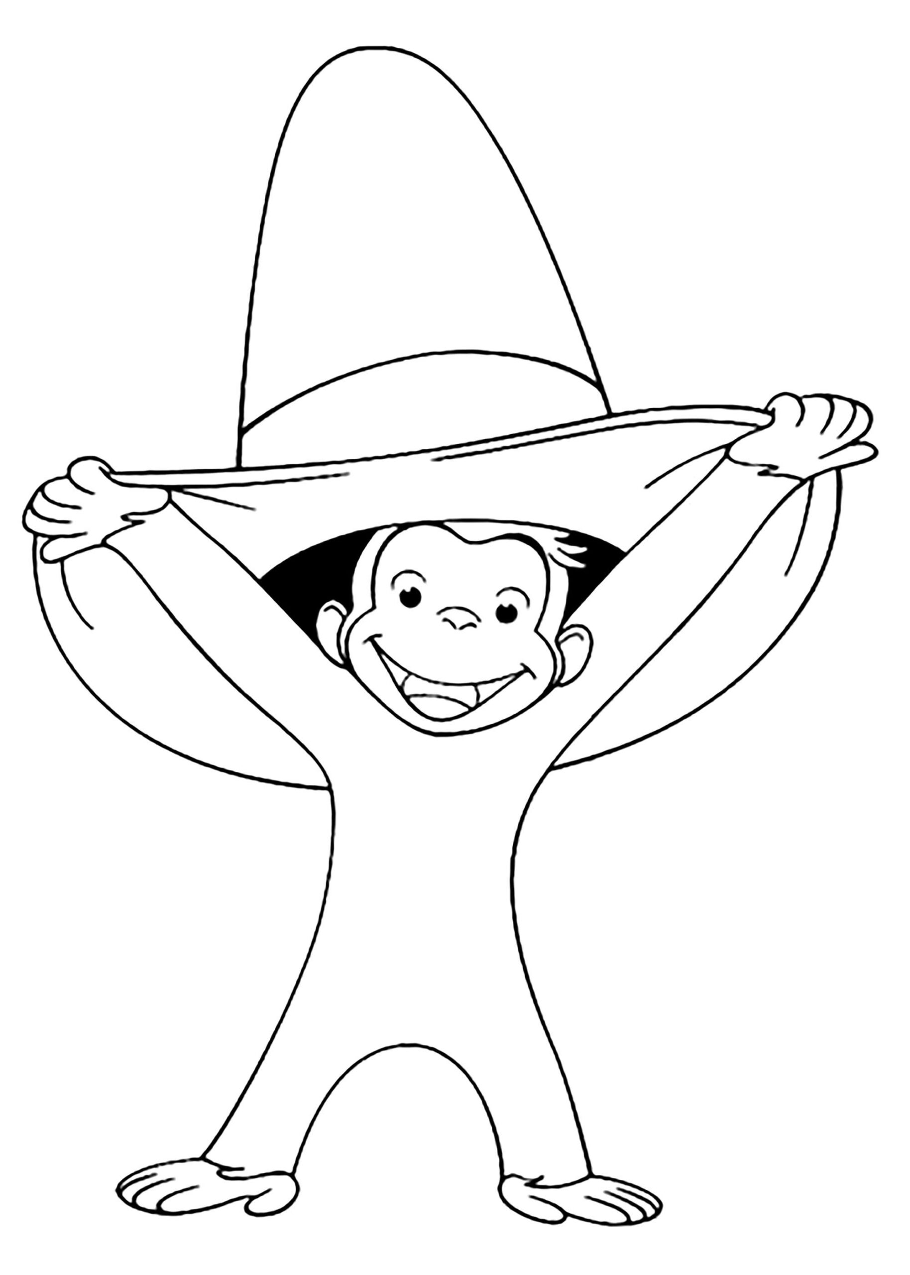 George And A Big Hat - Curious George Coloring Pages with regard to Curious George Thanksgiving Color Sheet