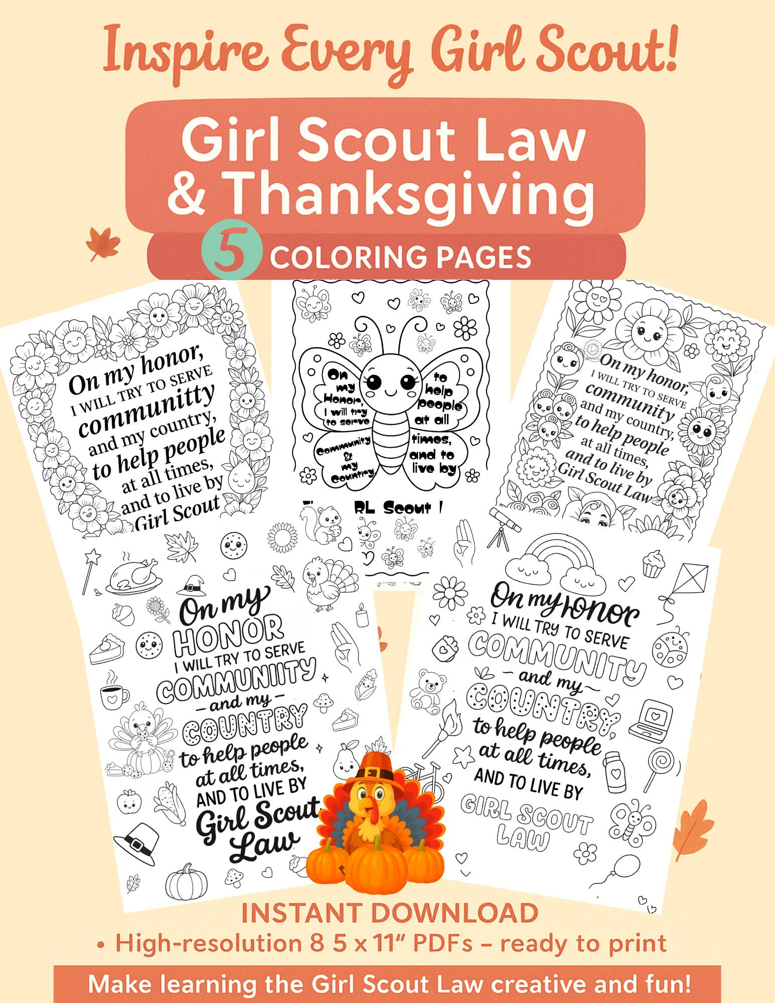 Girl Scout Daisy Coloring Sheet - Etsy within Girl Scout Thanksgiving Coloring Sheets