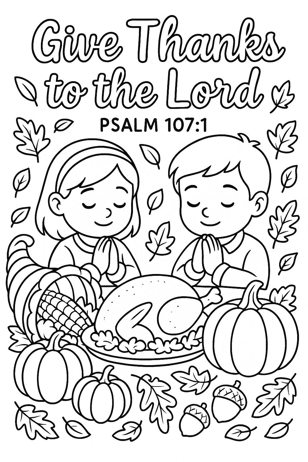 Give Thanks To The Lord – Psalm 107:1 Thanksgiving Coloring Page in Children'S Sunday School Thanksgiving Coloring Sheets