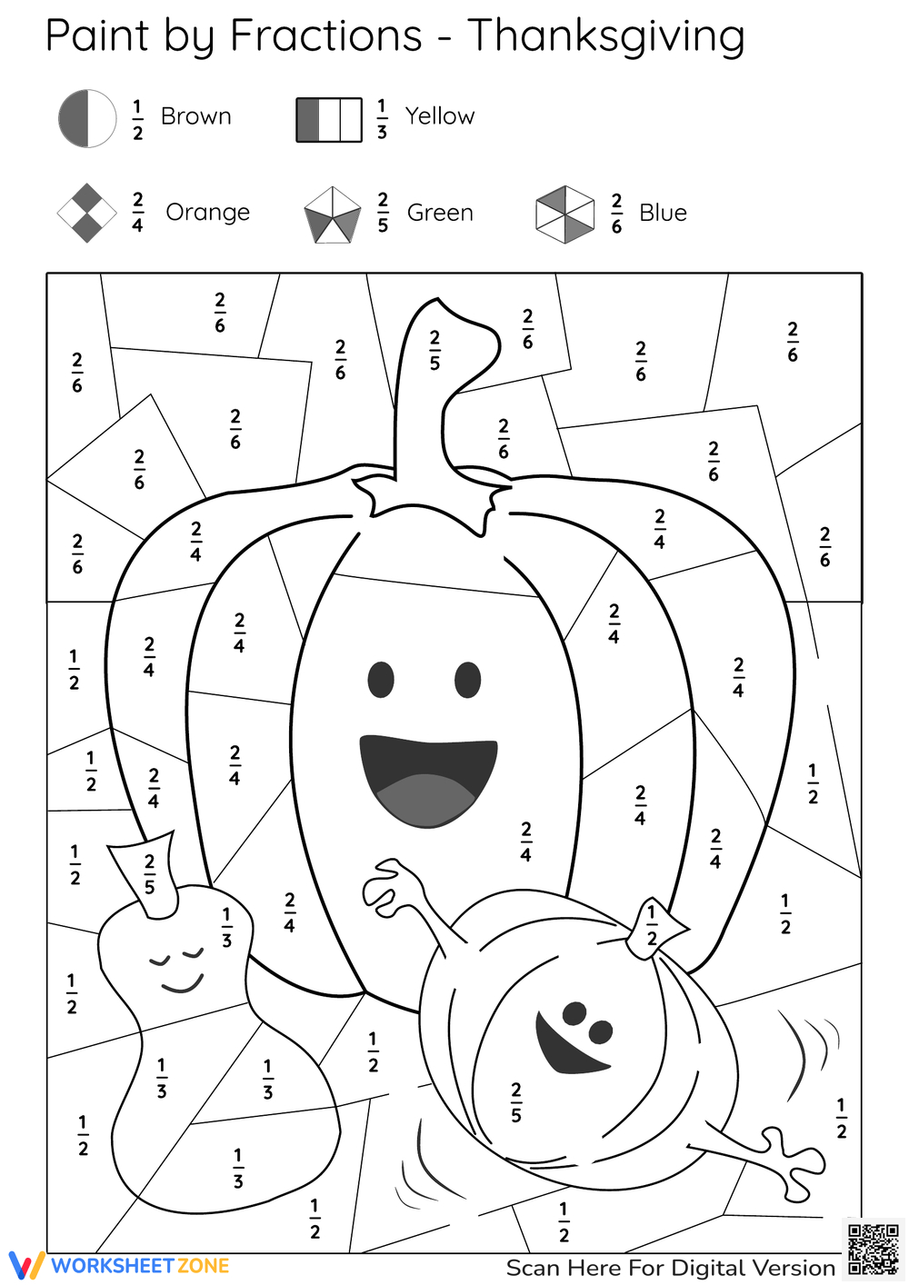 Grade 6 Thanksgiving Fraction Worksheets Worksheets regarding Thanksgiving Fraction Color Sheets