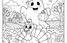 Halaman Mewarnai Hantu Thanksgiving Dengan Kalkun - Unduh Gratis within Hati Thanksgiving Coloring Sheets
