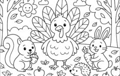 Happy Turkey And His Autumn Friends - Thanksgiving Coloring Pages throughout Kids Coloring Sheet Thanksgiving