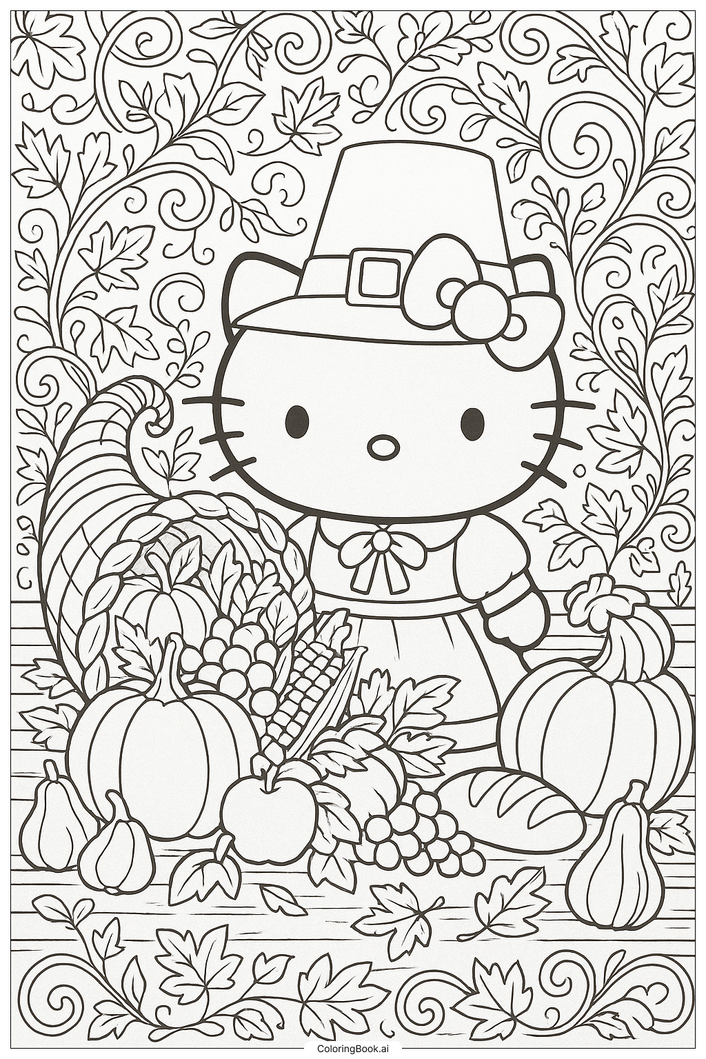 Hello Kitty Thanksgiving A Full Cornucopia Coloring Page (Free in Hello Kitty Color Sheets Thanksgiving