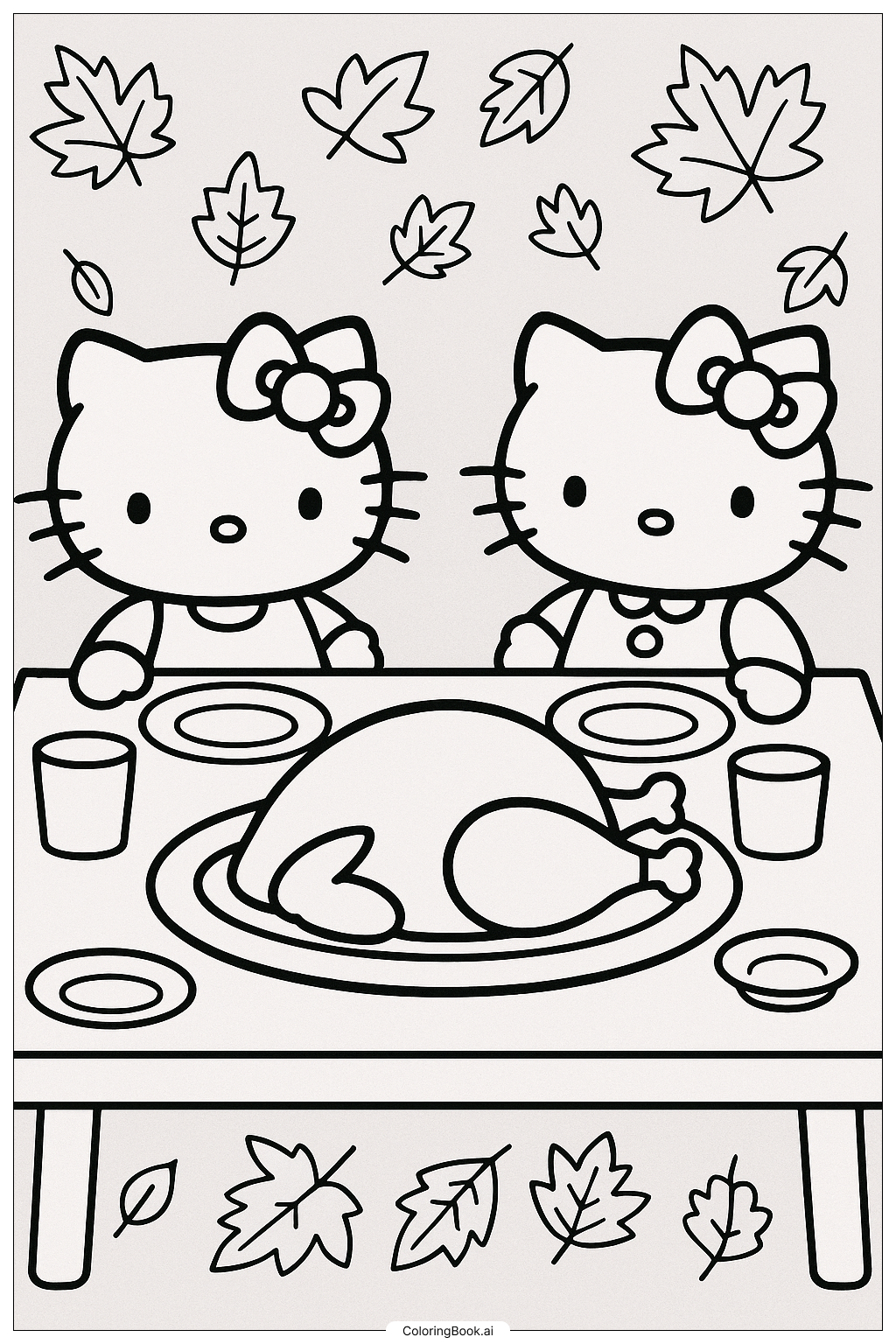 Hello Kitty Thanksgiving With Mimmy Coloring Page (Free Pdf&amp;amp;Png intended for Kitty Thanksgiving Coloring By Number Sheet