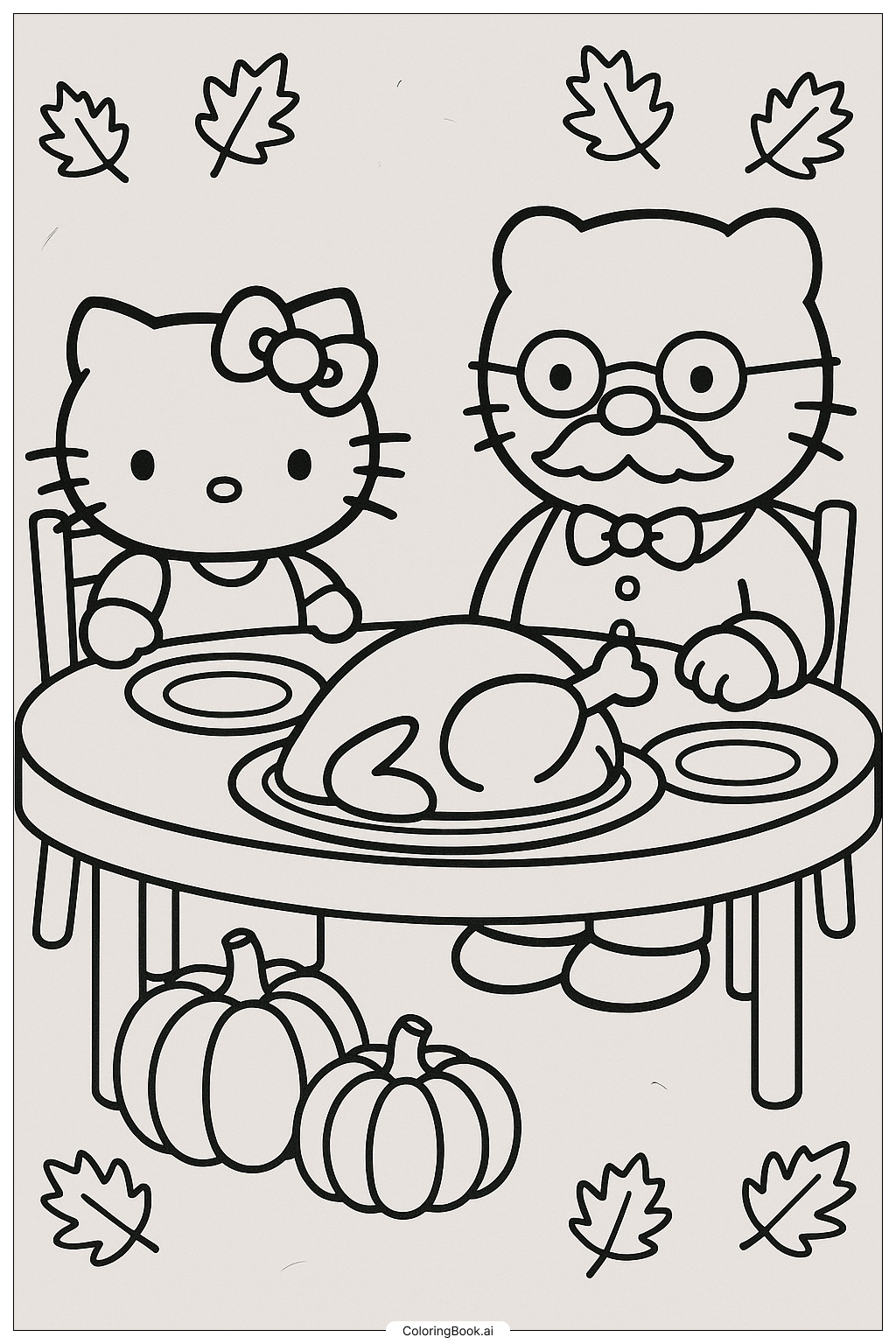 Hello Kitty Thanksgiving With Papa George Coloring Page (Free within Hello Kitty Thanksgiving Coloring Sheets