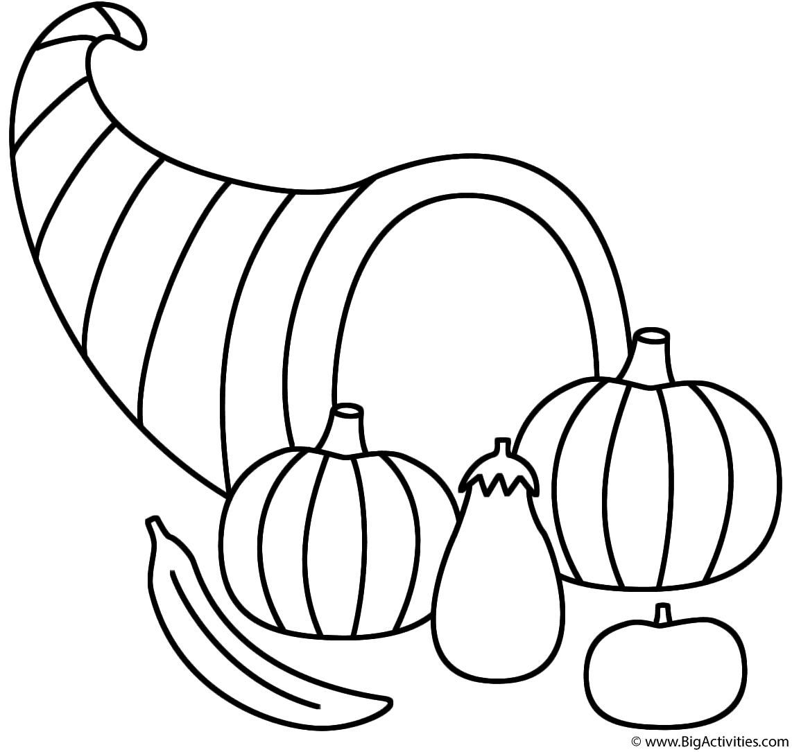 Horn Of Plenty - Coloring Page (Thanksgiving) throughout Thanksgiving Horn of Plenty Coloring Sheet
