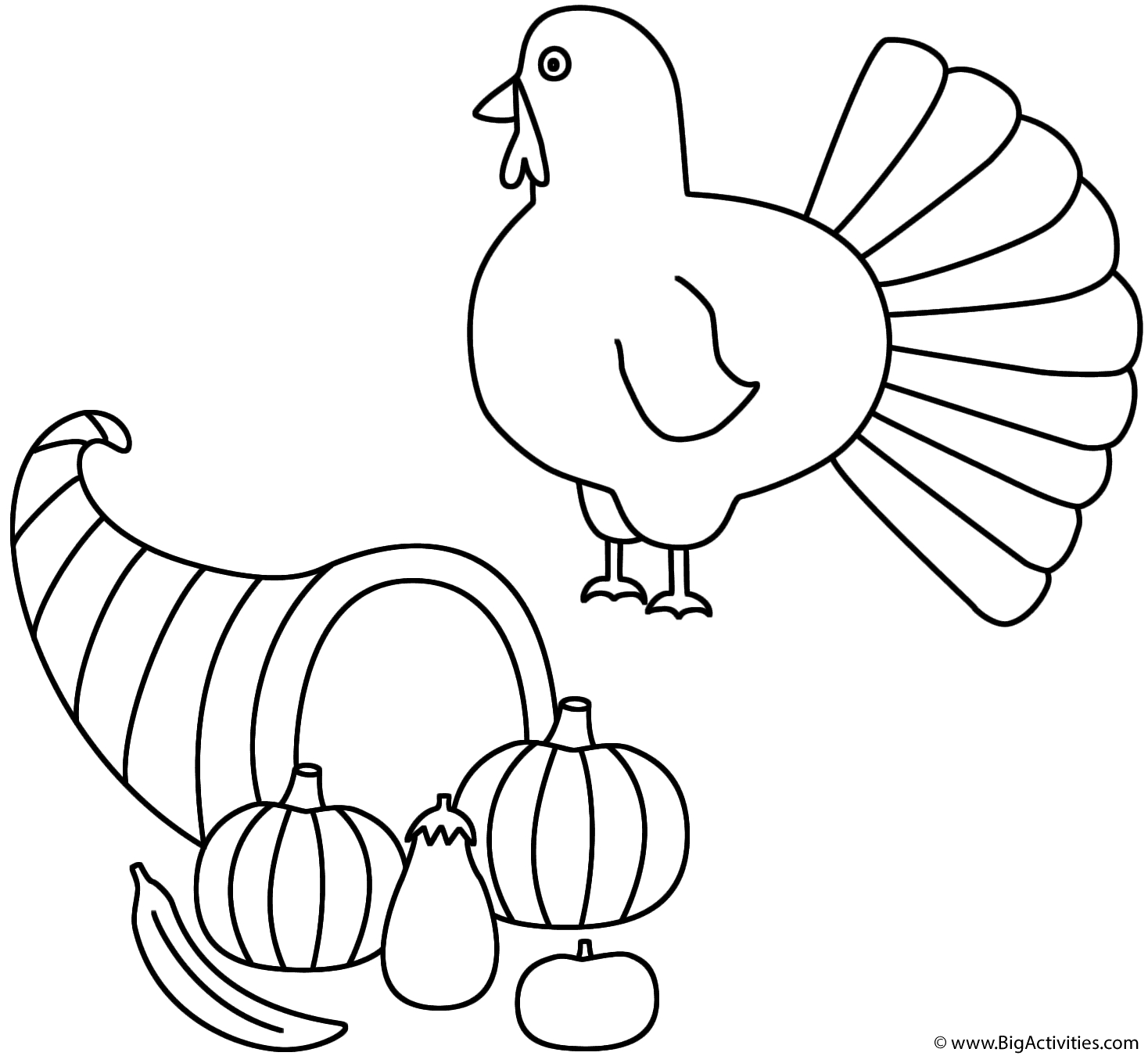Horn Of Plenty With Turkey - Coloring Page (Thanksgiving) with Thanksgiving Horn Of Plenty Coloring Sheet