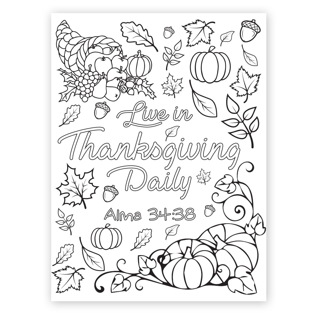 Live In Thanksgiving Daily Coloring Page - Digital Download In Lds intended for Coloring Sheets For Thanksgiving Printable