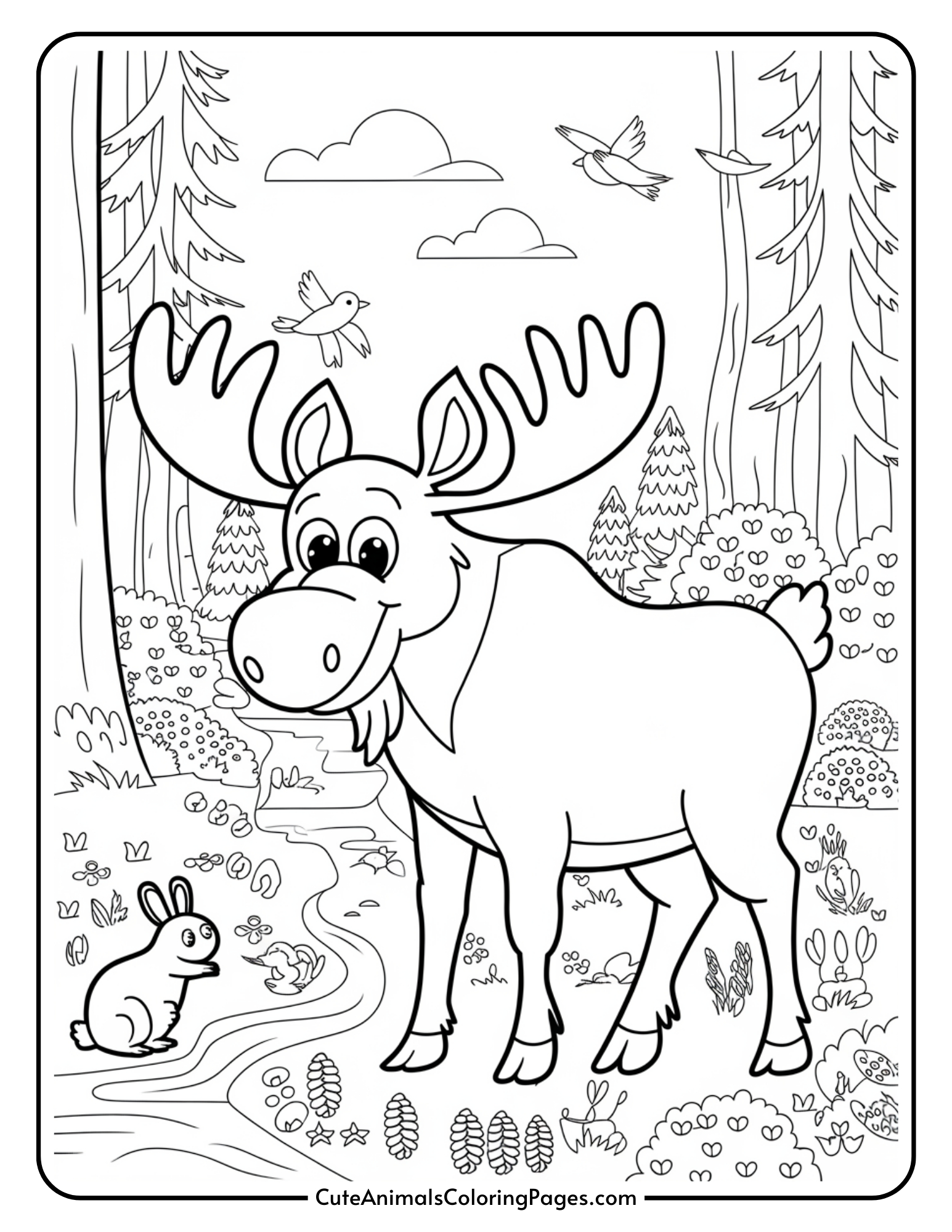 Moose Coloring Pages (7 Free Printable Pages) - Cute Animals throughout Thanksgiving Moose Coloring Sheet