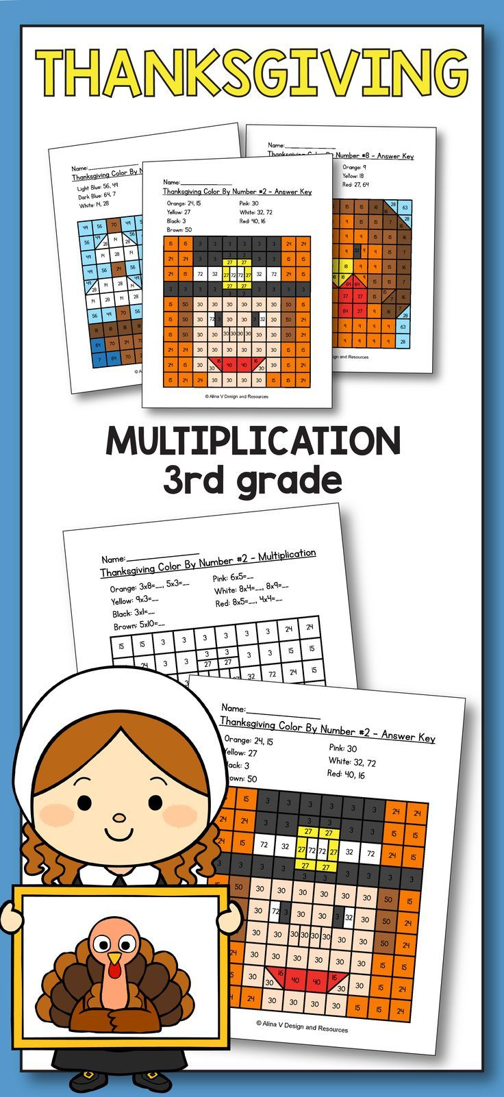 My Nerdy Teacheralina V within Math Coloring Sheet 5Th Squares Thanksgiving