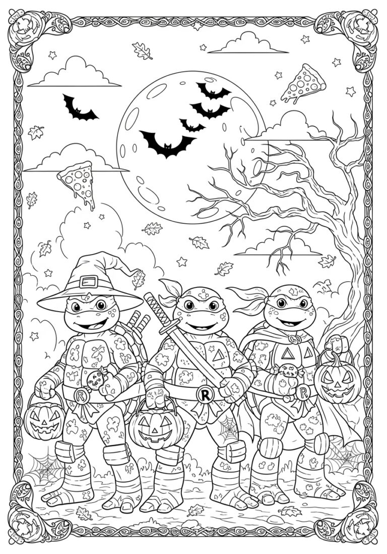 Ninja Turtle Halloween Coloring Pages - Fun &amp;amp; Festive Printable regarding Ninja Turtles Thanksgiving Coloring Sheets