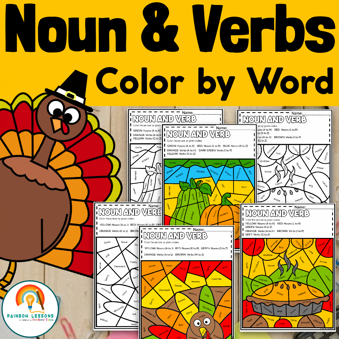 Noun And Verbs Worksheets | Thanksgiving Colorcode in Thanksgiving Color Sheet Grammar