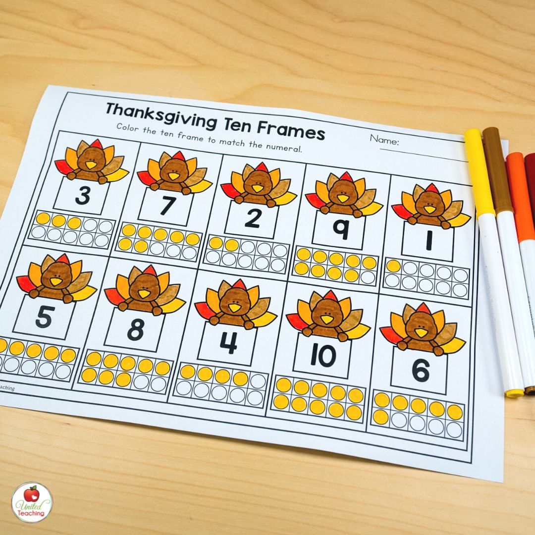 November Worksheets For Kindergarten: Easy To Prep Thanksgiving throughout Count The Thanksgiving Food Color The Ten Frame Sheet
