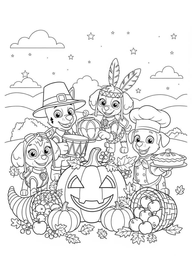 Paw Patrol Thanksgiving Coloring Pages For Kids with Paw Patrol Thanksgiving Coloring Sheet Free