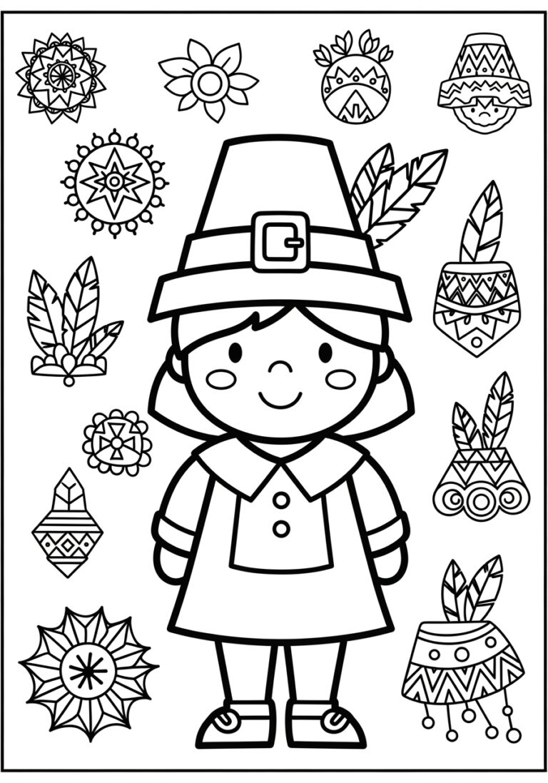 Pilgrim And Indian Thanksgiving Coloring Page For Kids inside Indian Coloring Sheets For Thanksgiving