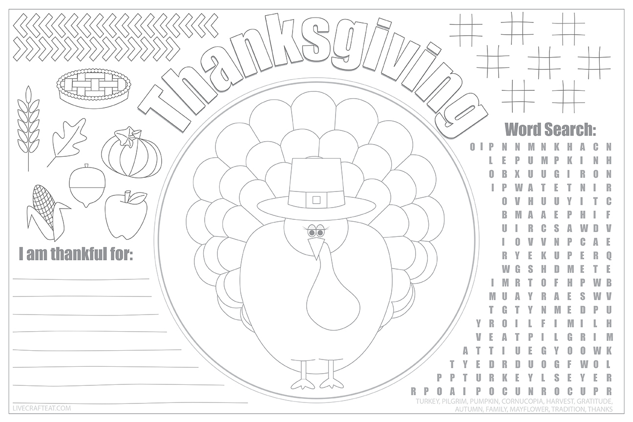Printable Thanksgiving Placemats For Kids - Free | Live Craft Eat pertaining to Thanksgiving Color Sheet Placemats For Kids