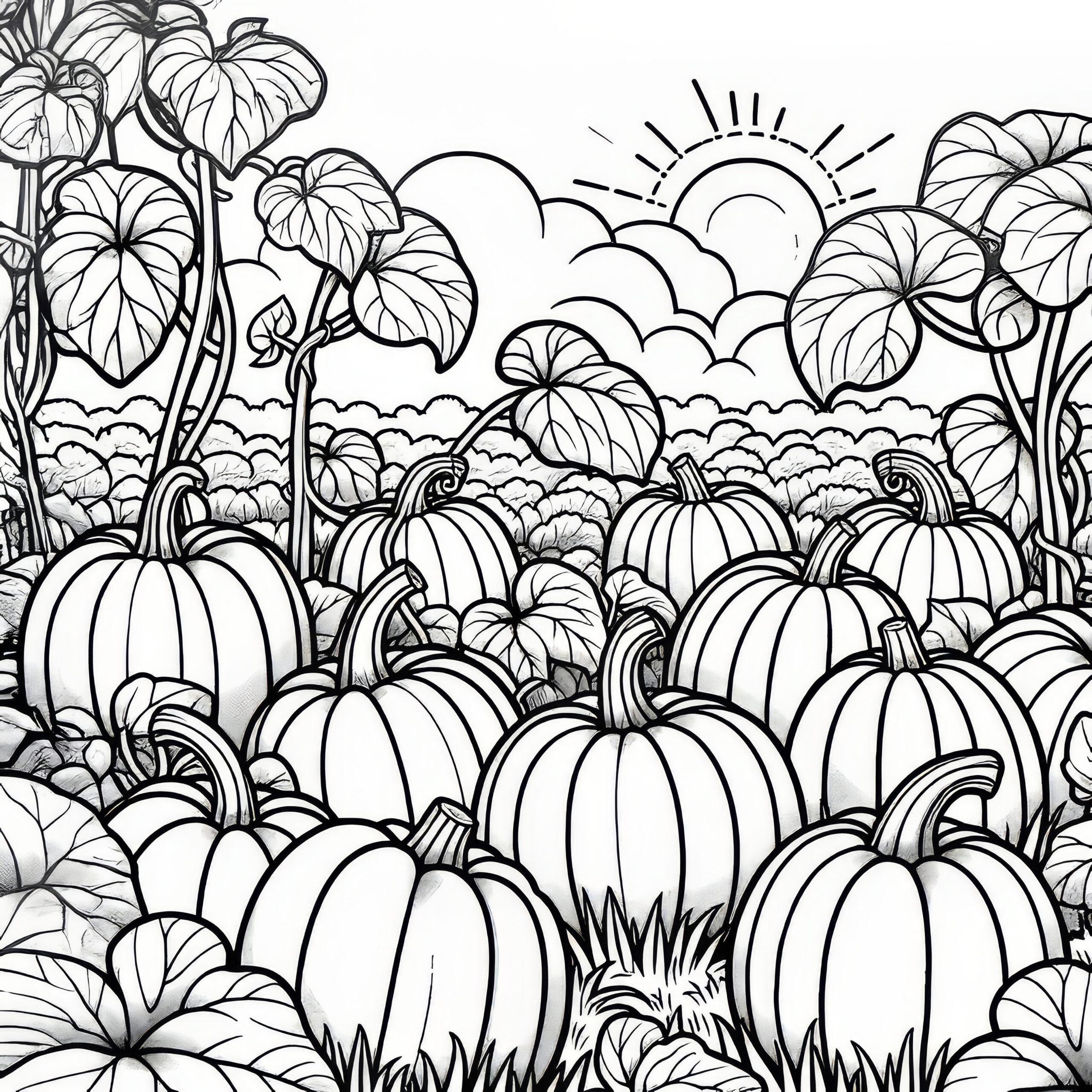 Pumpkin Field For Thanksgiving As A Coloring Picture: Simple And Free with Agriculture In Thanksgiving Coloring Sheet